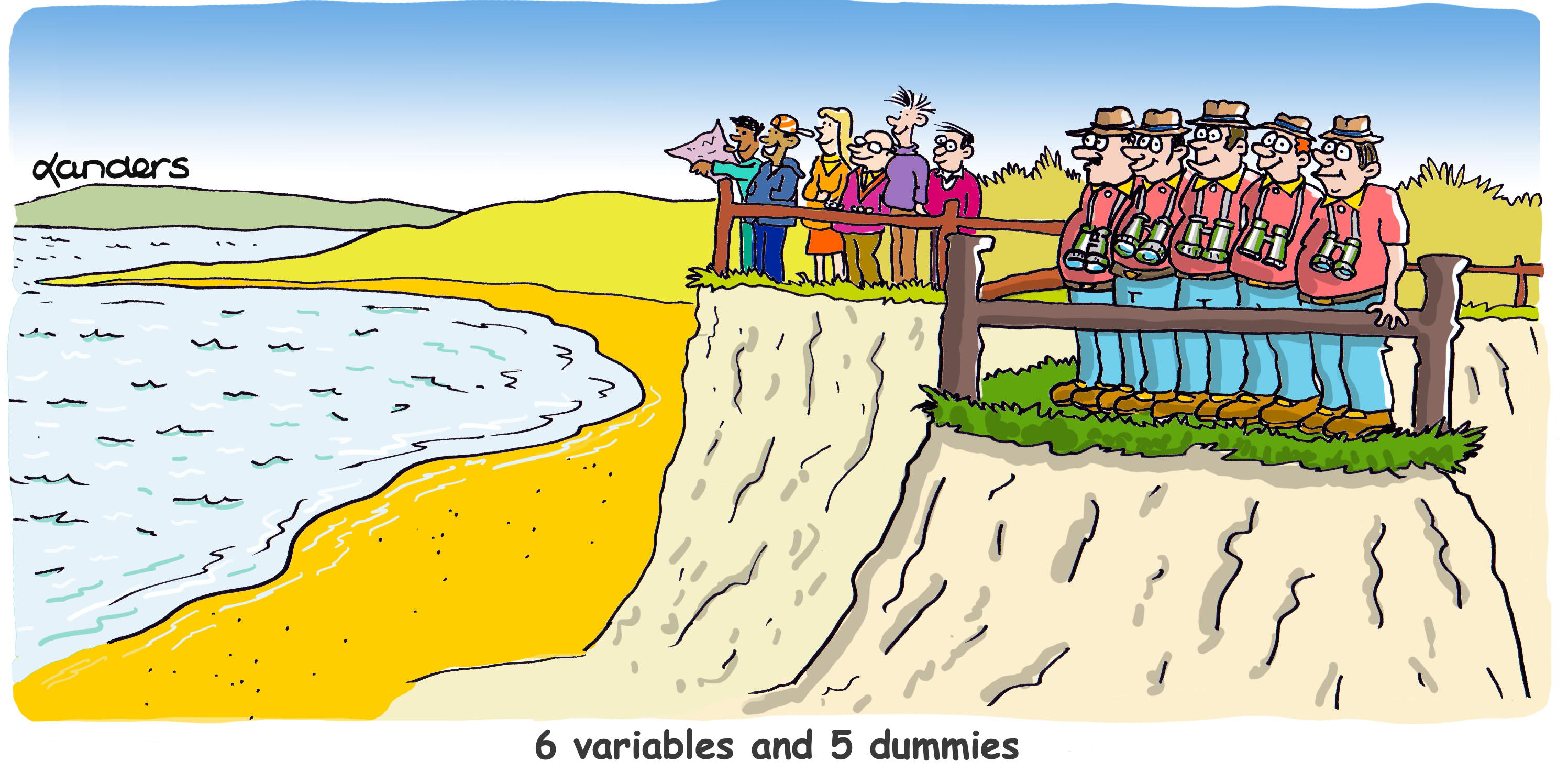 Cartoon with two groups overlooking Bay (one homogeneous and one diverse)