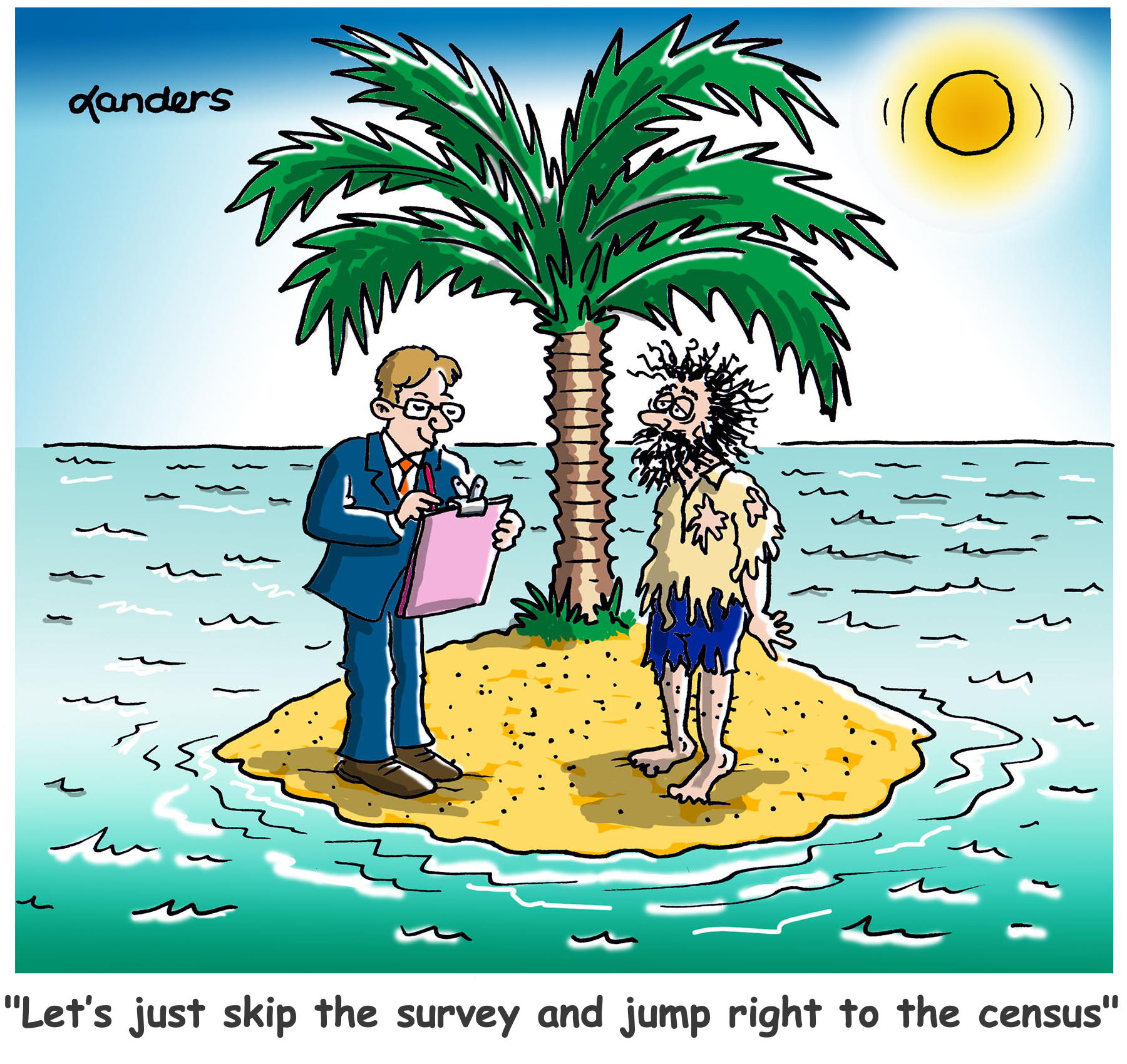 census taker on desert island with one resident