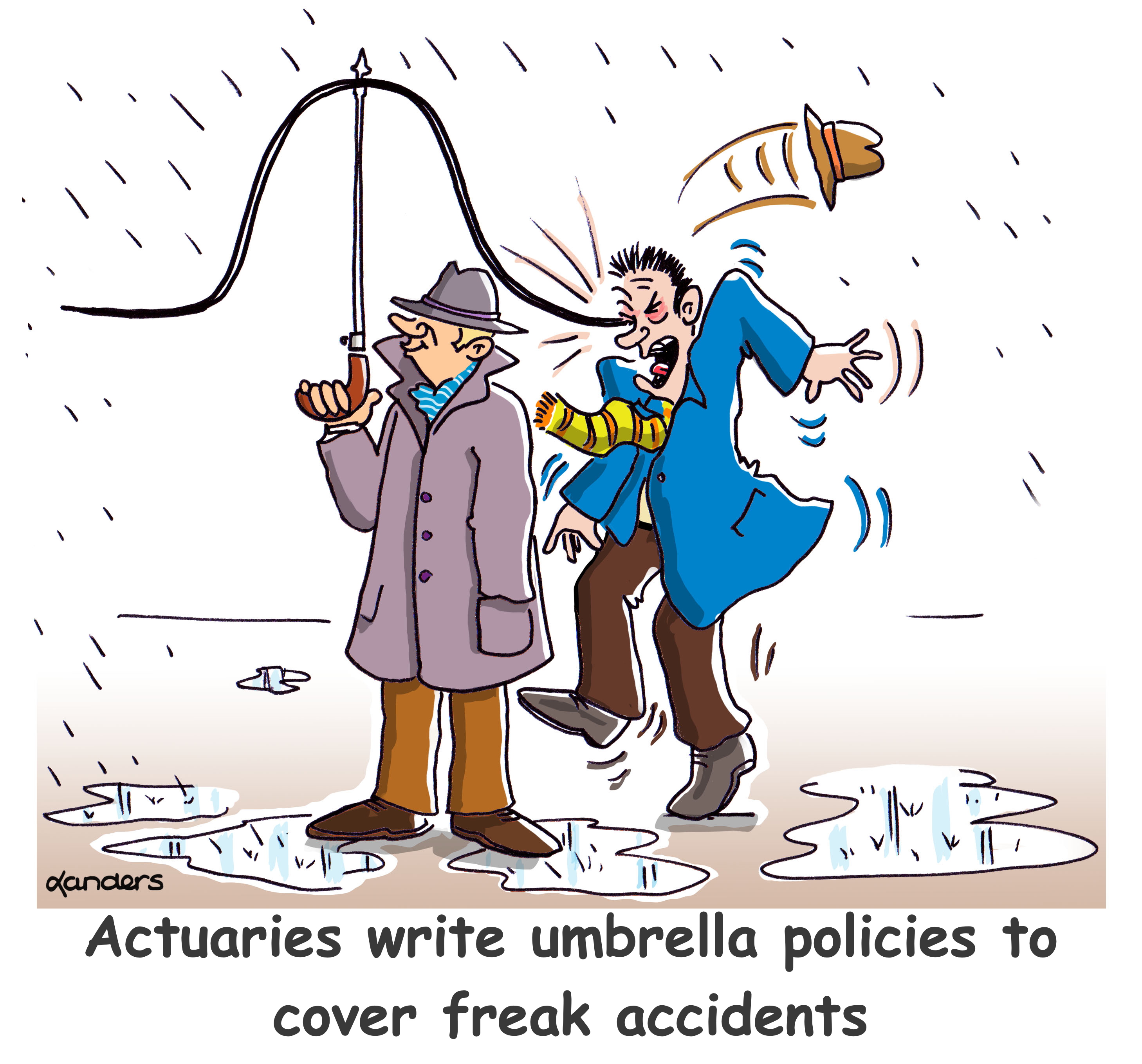 cartoon with man using an umbrella that looks like the normal curven