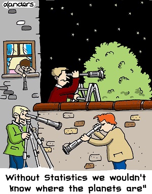 cartoon to illustrate the value of statistics in astronomy